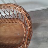 Old vintage rattan crib on wheels, missing a handle 60 by 40cm high 52cm for doll