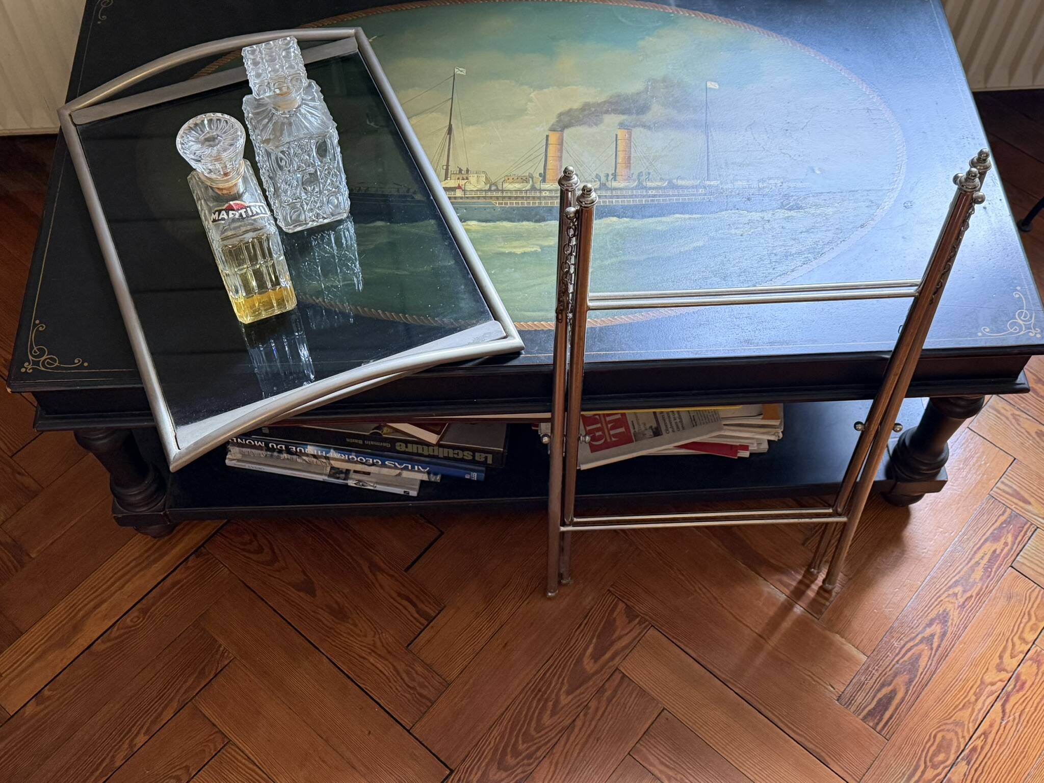 Nickel-plated metal dessert trolley