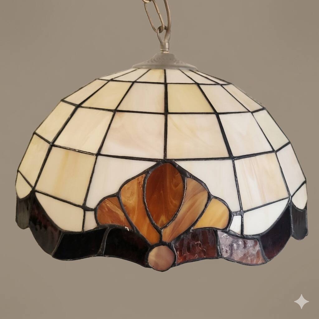 Tiffany-style stained glass pendant, vintage Honsel Germany