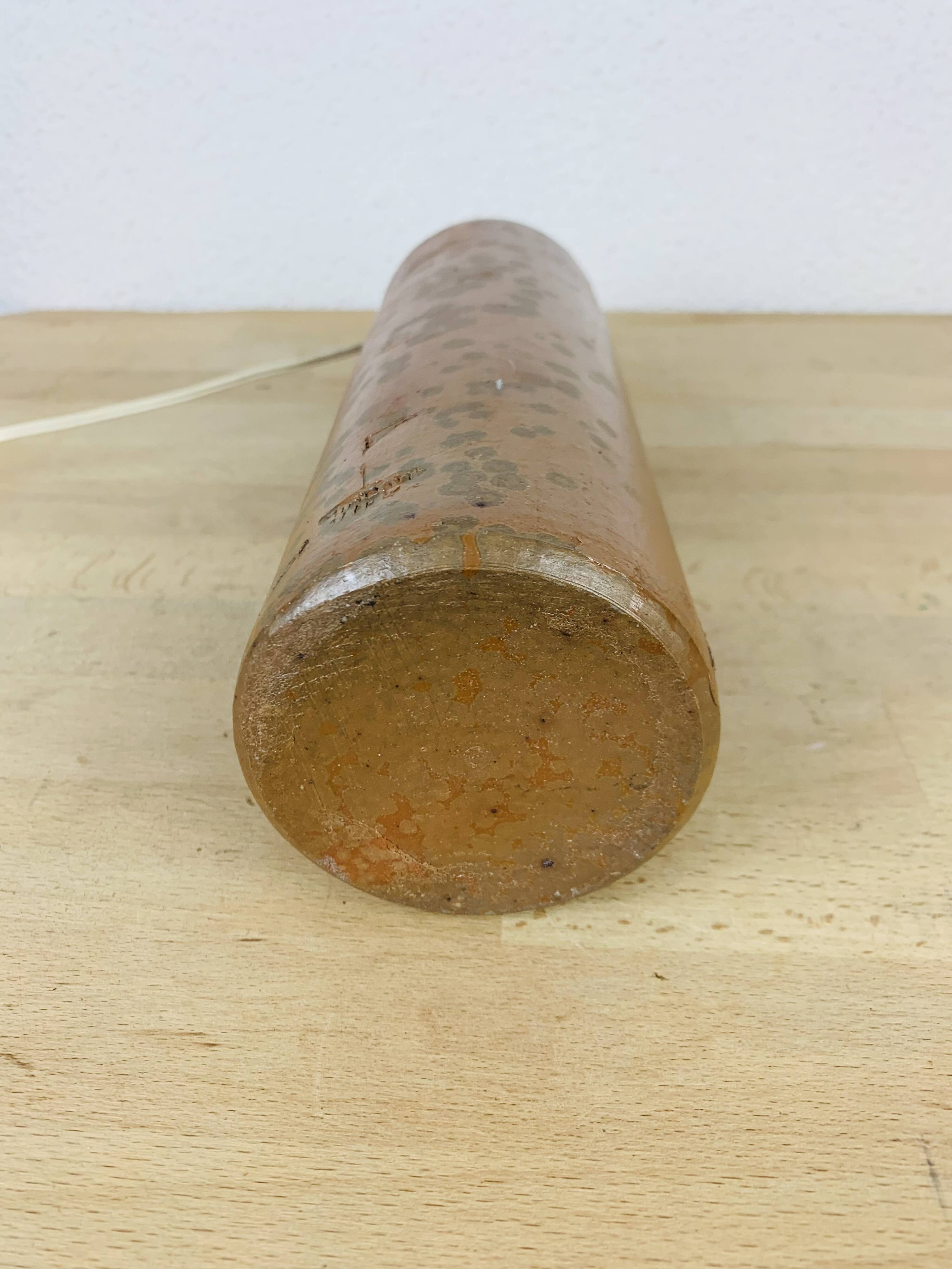 Stoneware bottle lamp and vintage wool lampshade