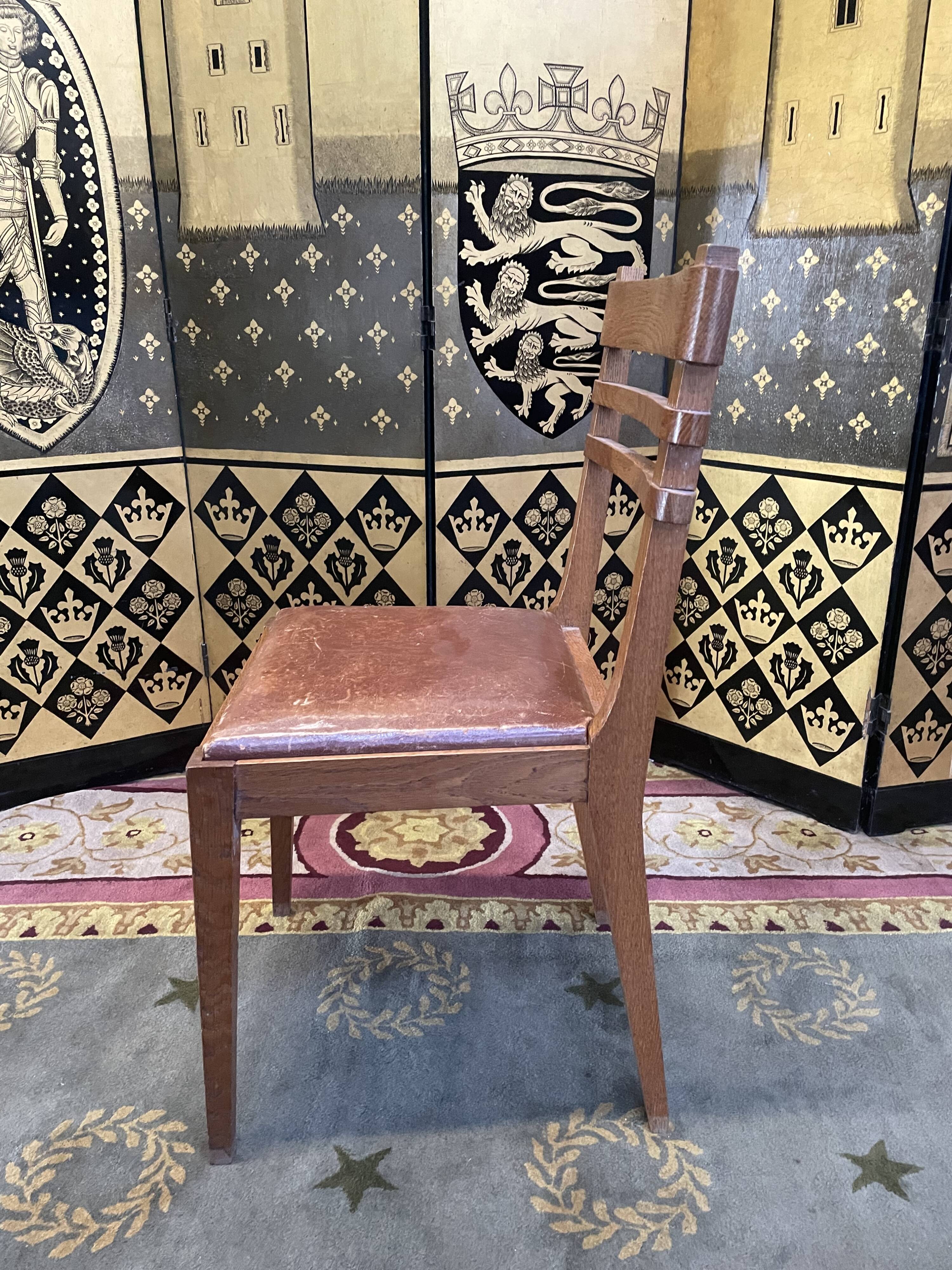 Suite of 6 oak and leather chairs 1950