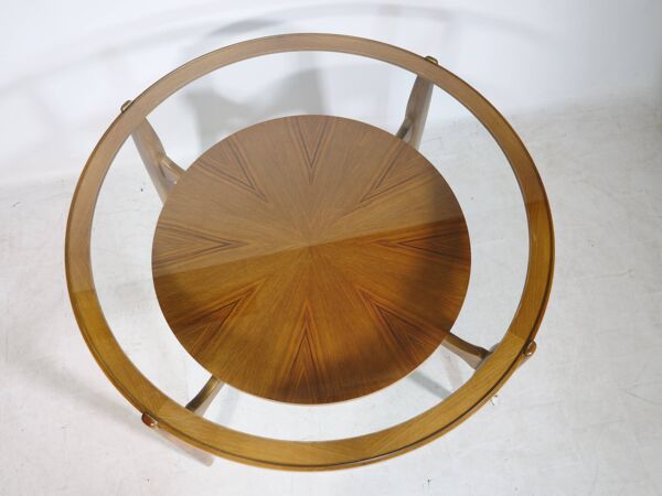 Table basse en noyer et verre de style mid-century par Wilhelm Renz, années 1960.