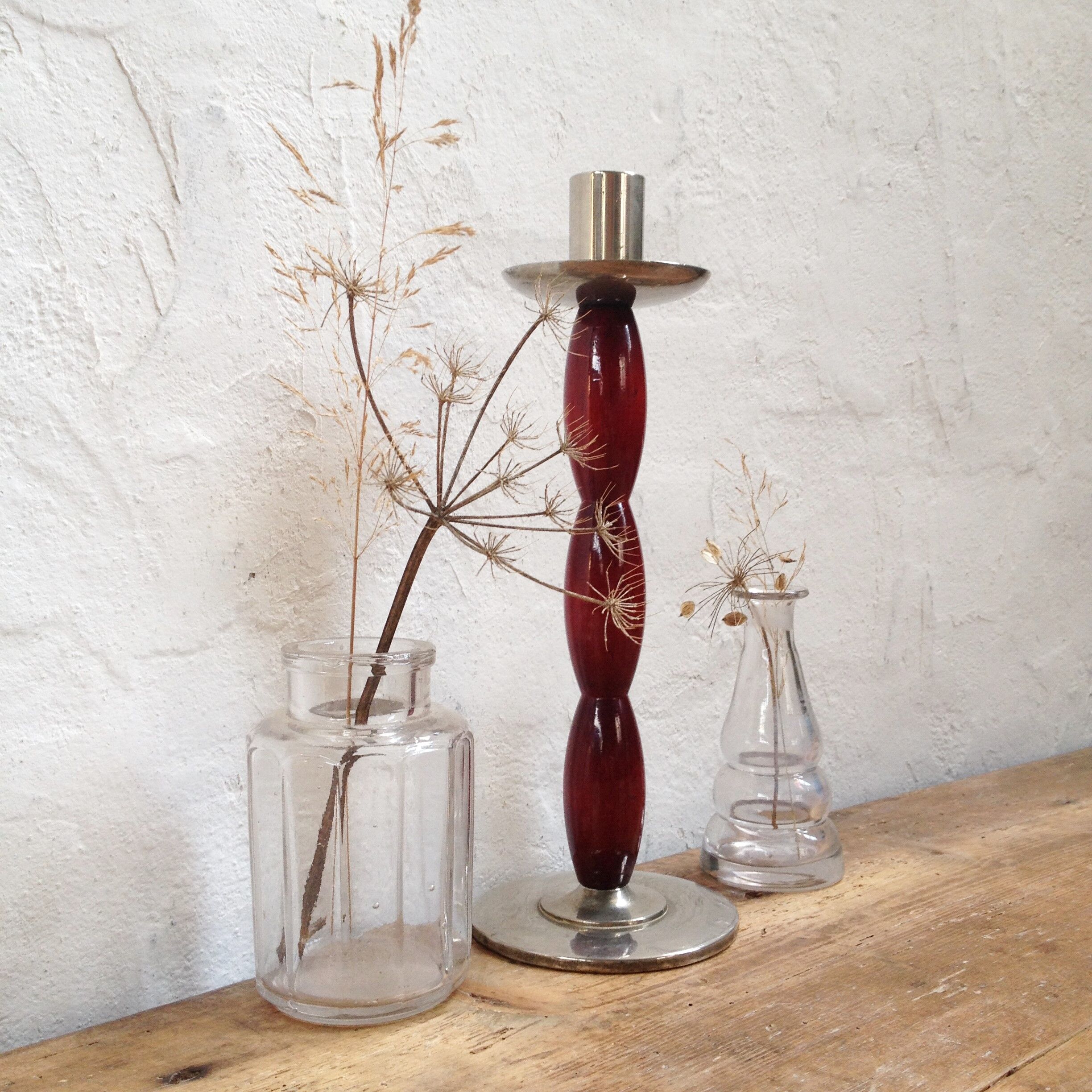 Scandinavian candlestick, wood and chrome