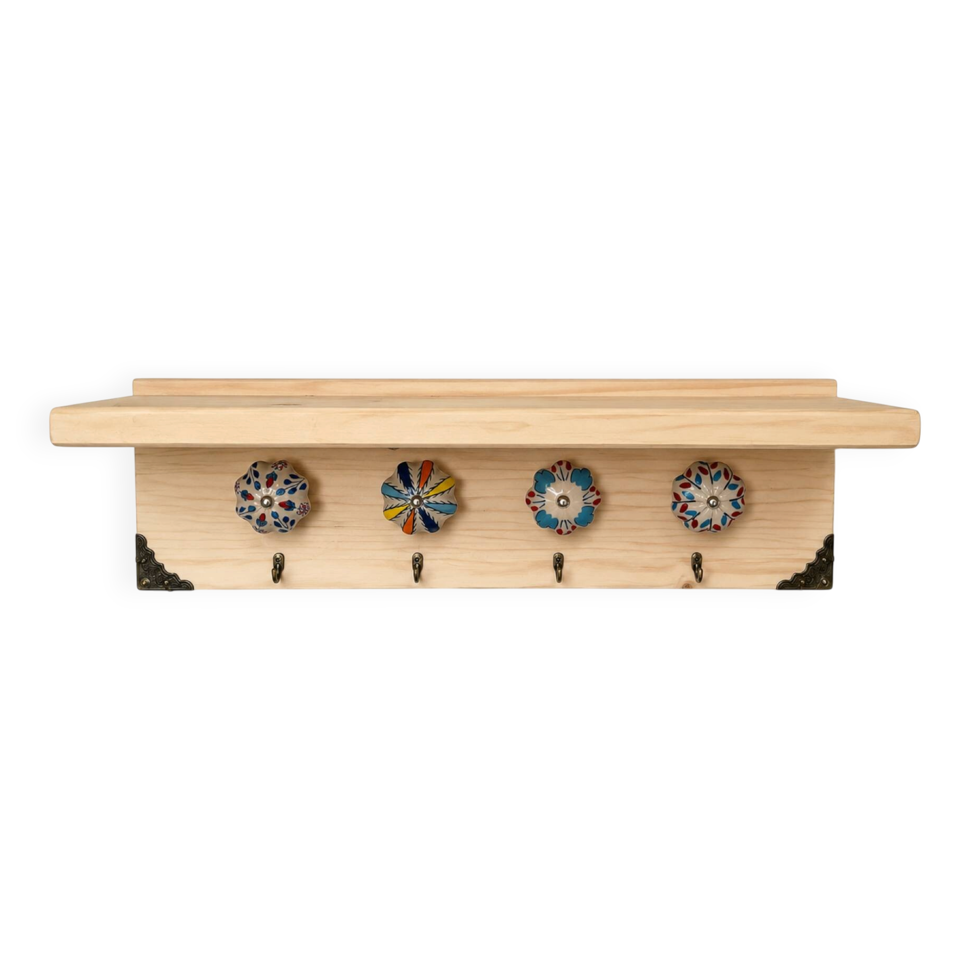 Wall-mounted key holder wooden shelf