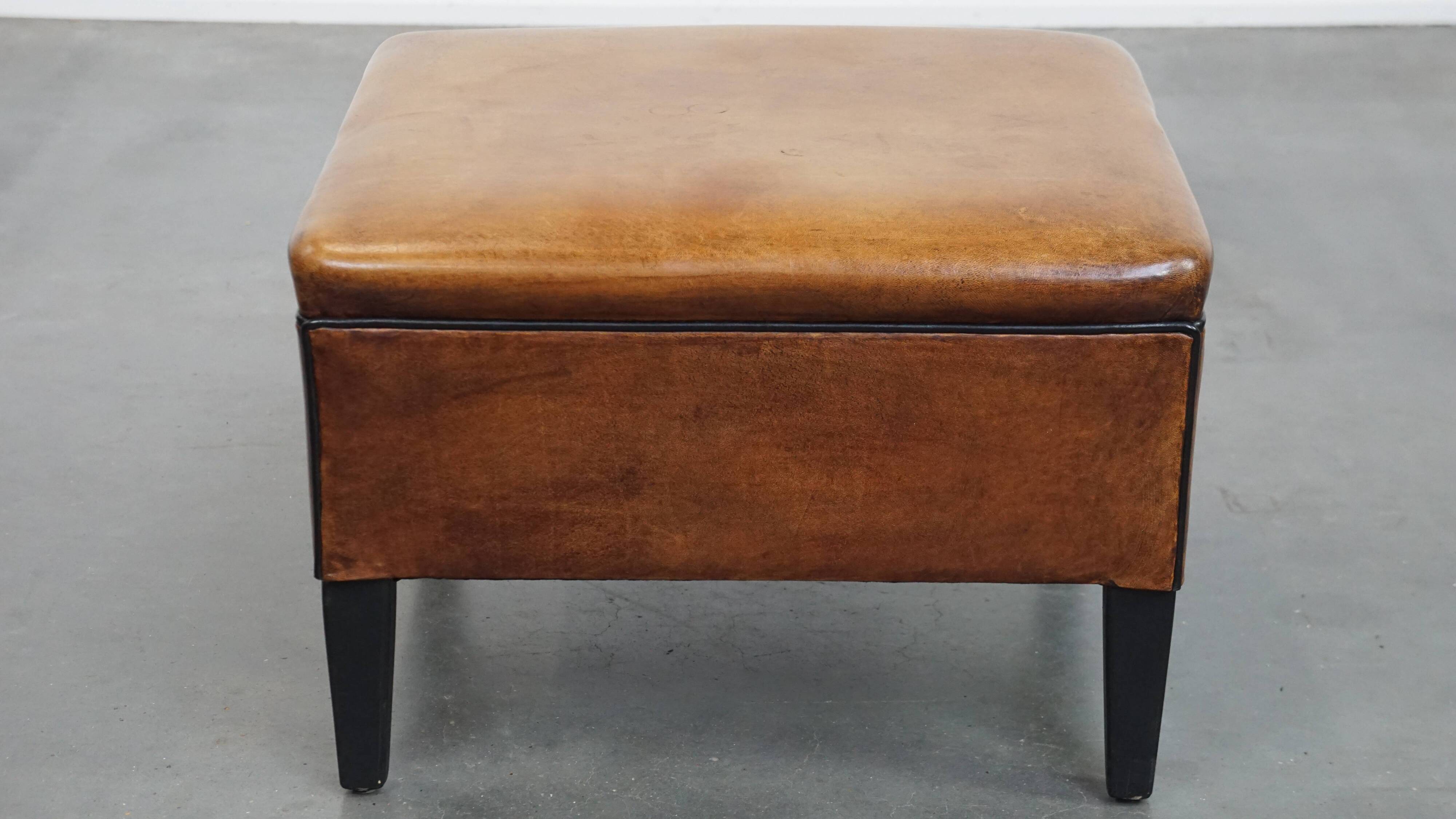 Square Sheepskin Leather Ottoman