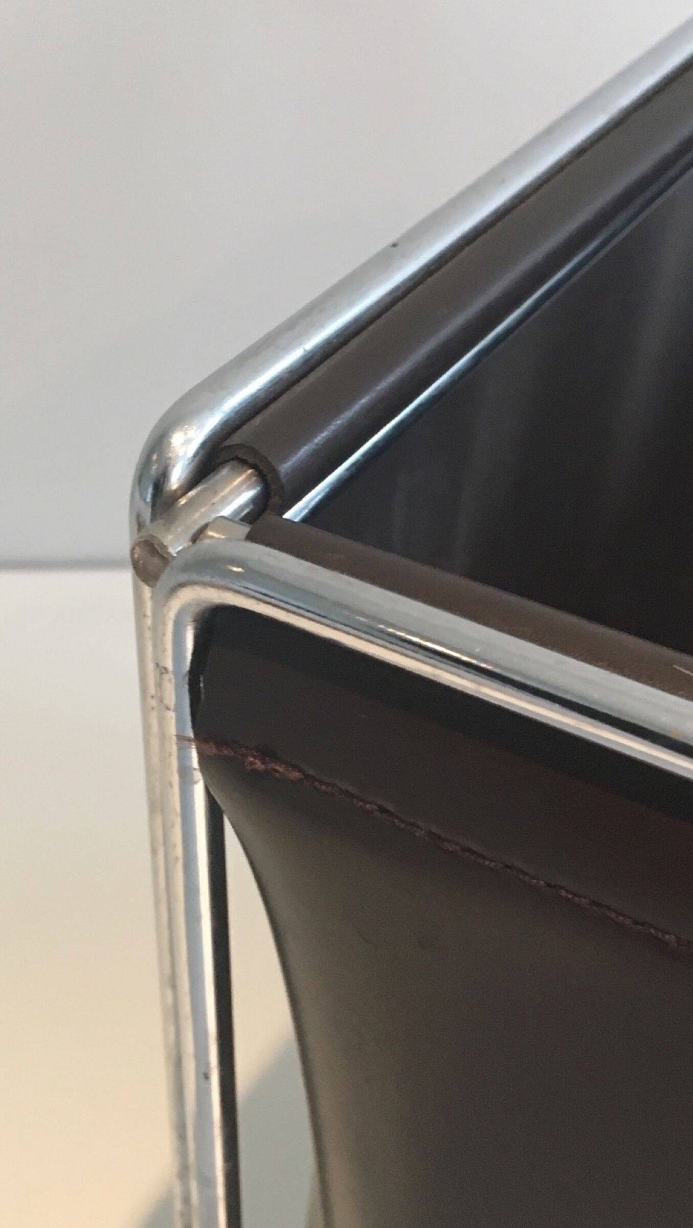 Chrome and faux leather wastepaper basket