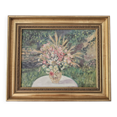 Tableau Huile sur Carton entoilé - Bouquet de fleurs champètres Signé