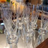 8 flutes in chiseled glass 60's