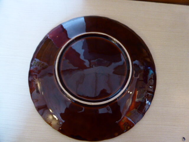 Dish a cakes Sarreguemines vintage 1970, dabbling in enamelled ceramic, fruits