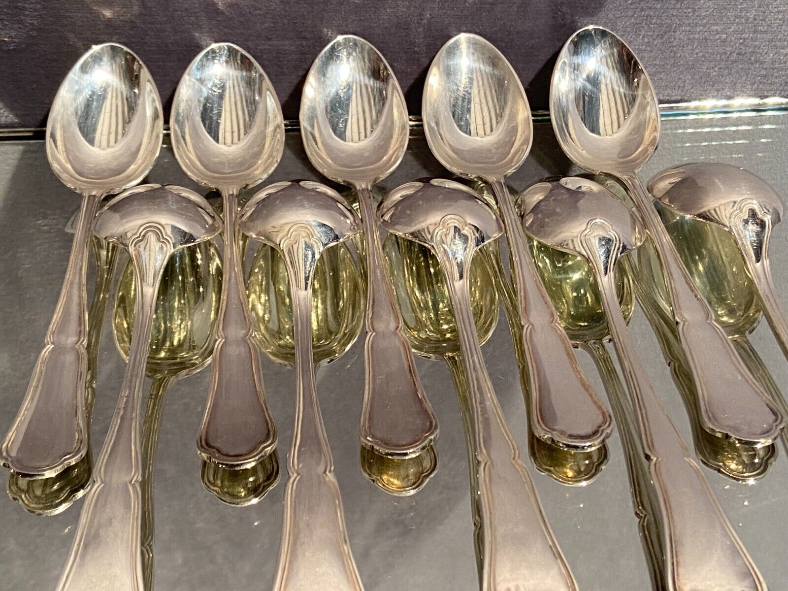 Suite of 10 teaspoons in silver metal model violin net Louis XV