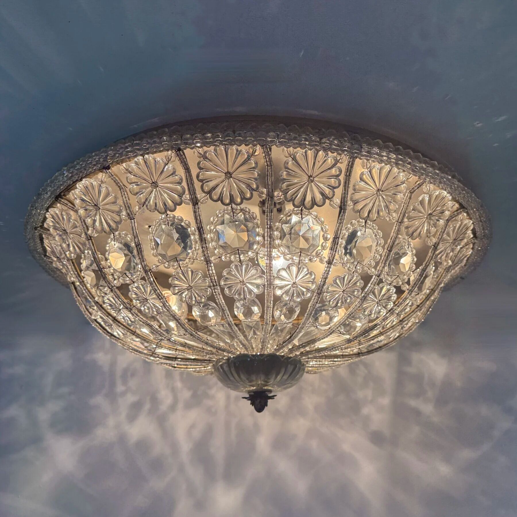 Large crystal Banci Italy ceiling lamp, 1960s