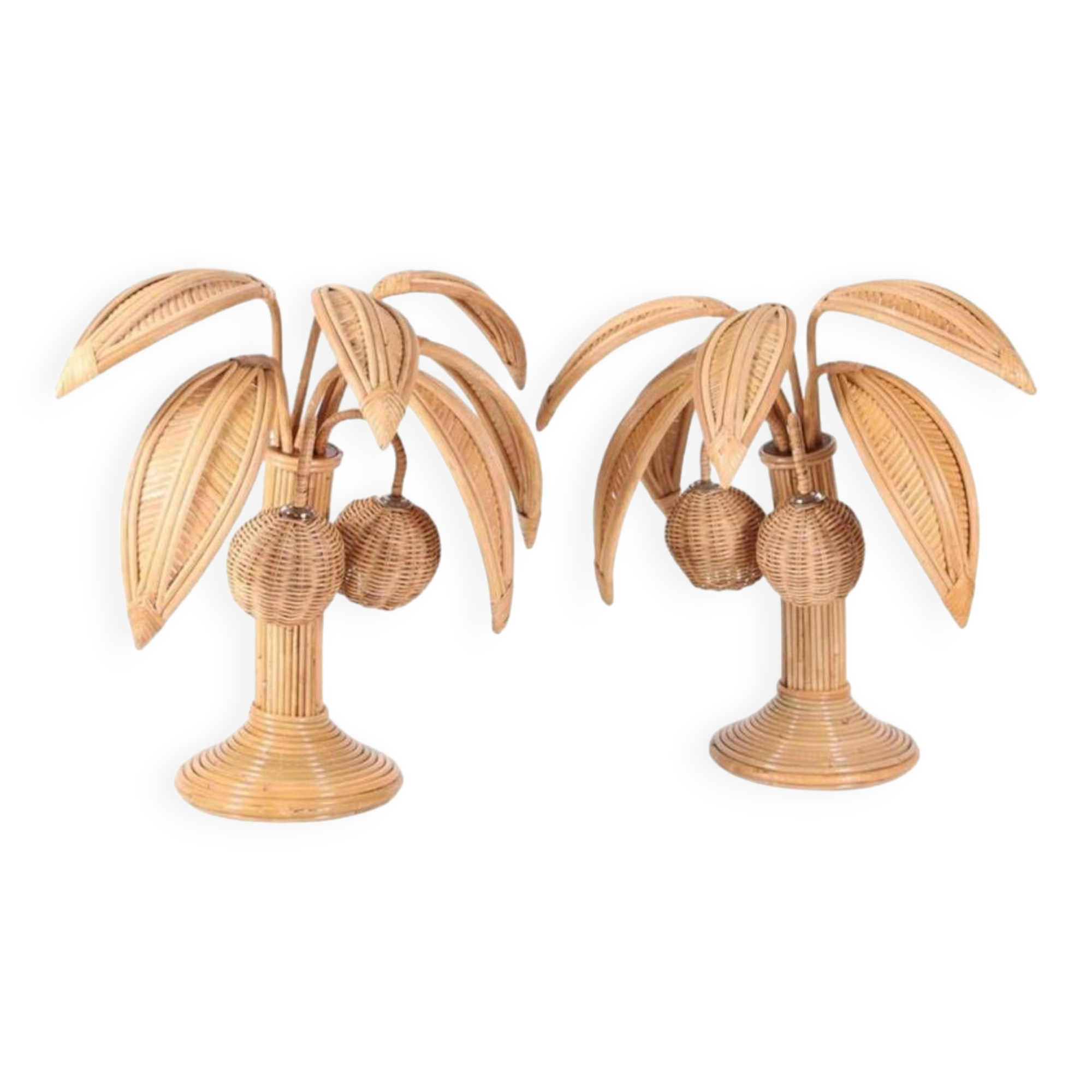 Pair of rattan coconut palm lamps