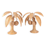 Pair of rattan coconut palm lamps