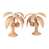 Paire de lampes palmier-cocotier en rotin