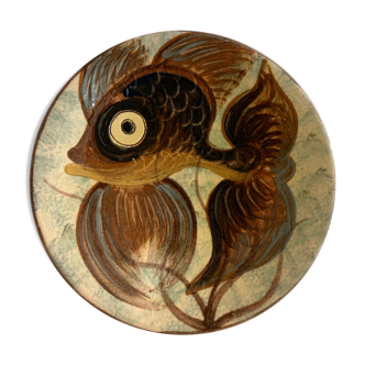 Glazed ceramic dish Puigdemont poisson, 1960