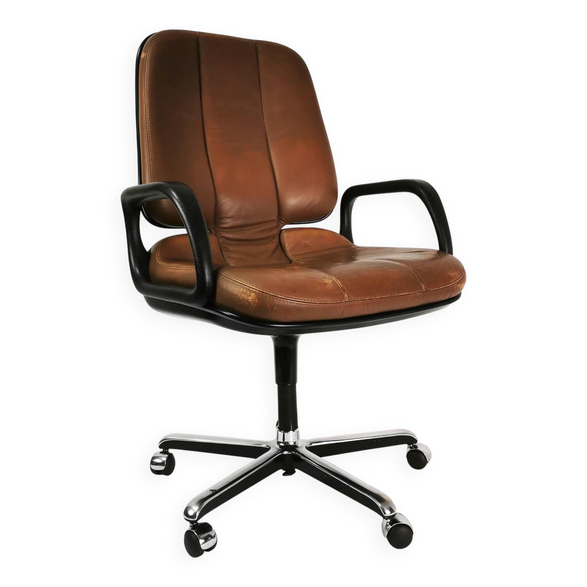 Leather desk chair, Vitra, designed by Wolfgang Mueller, 1970s.