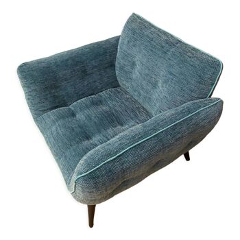 Fauteuil tissu bleu canard