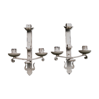 Pair of wrought-iron wall sconces