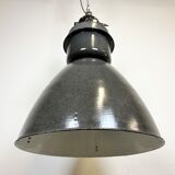 Dark grey enamel industrial factory lamp from elektrosvit, 1960s