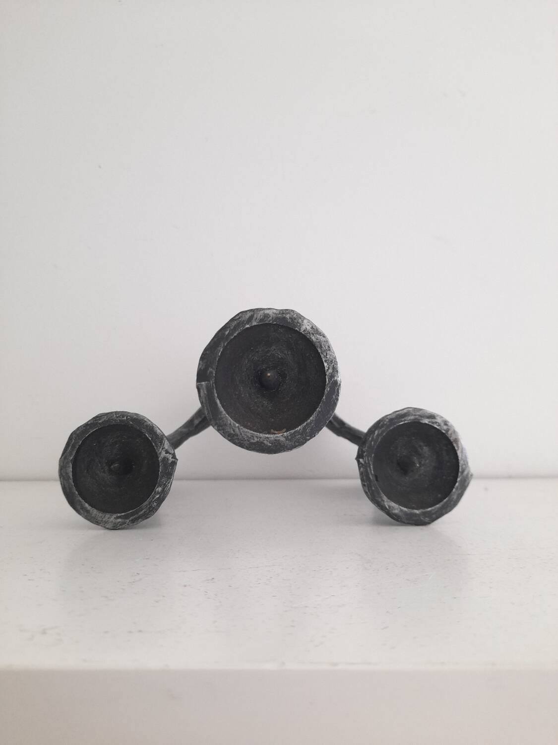 Brutalist Cast Iron Candle Holder