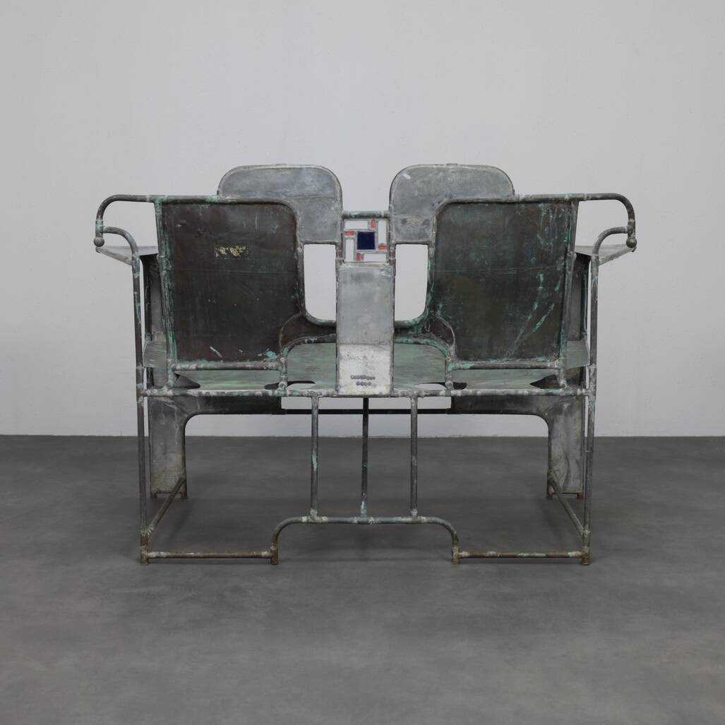 Sculptural bench in copper, zinc and stained glass by Cor de Ree, The Netherlands, 1999