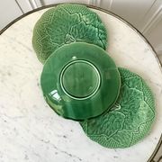 Trio of dessert plates gien model leaves in slip 50s