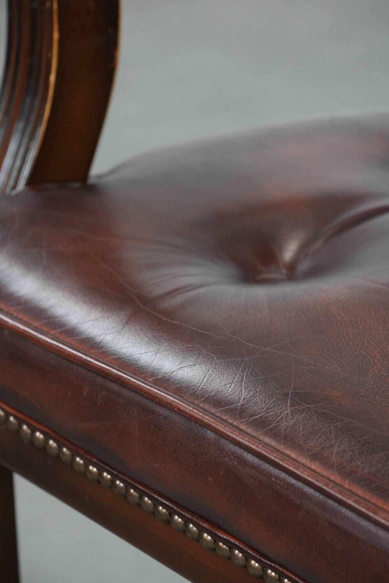 Brown cowhide leather Chesterfield desk/dining/side chair in English style