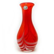 Vase with eyelet, mid-century modern, red glass, designed by L. Fiedorowicz, Poland, 1970s