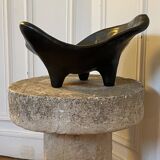 Large tripod pocket bowl in black ceramic 1950