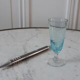 Set of 5 mini champagne flutes in blue glass 60s