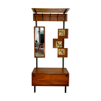 Vintage teak coat holder with teak veneer