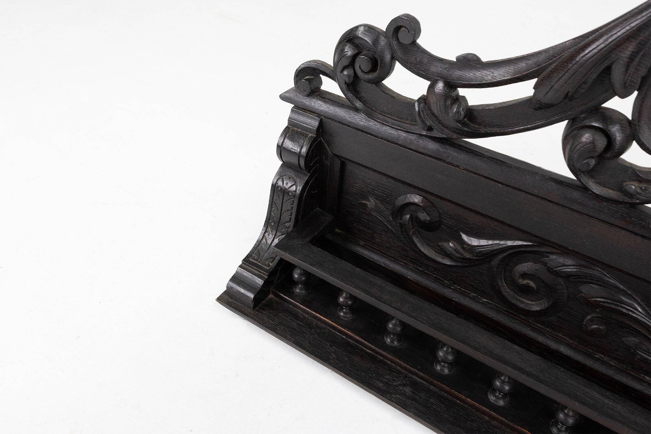 Baroque Richly Carved Black Wooden Sculptured Shelf, France, 1850s