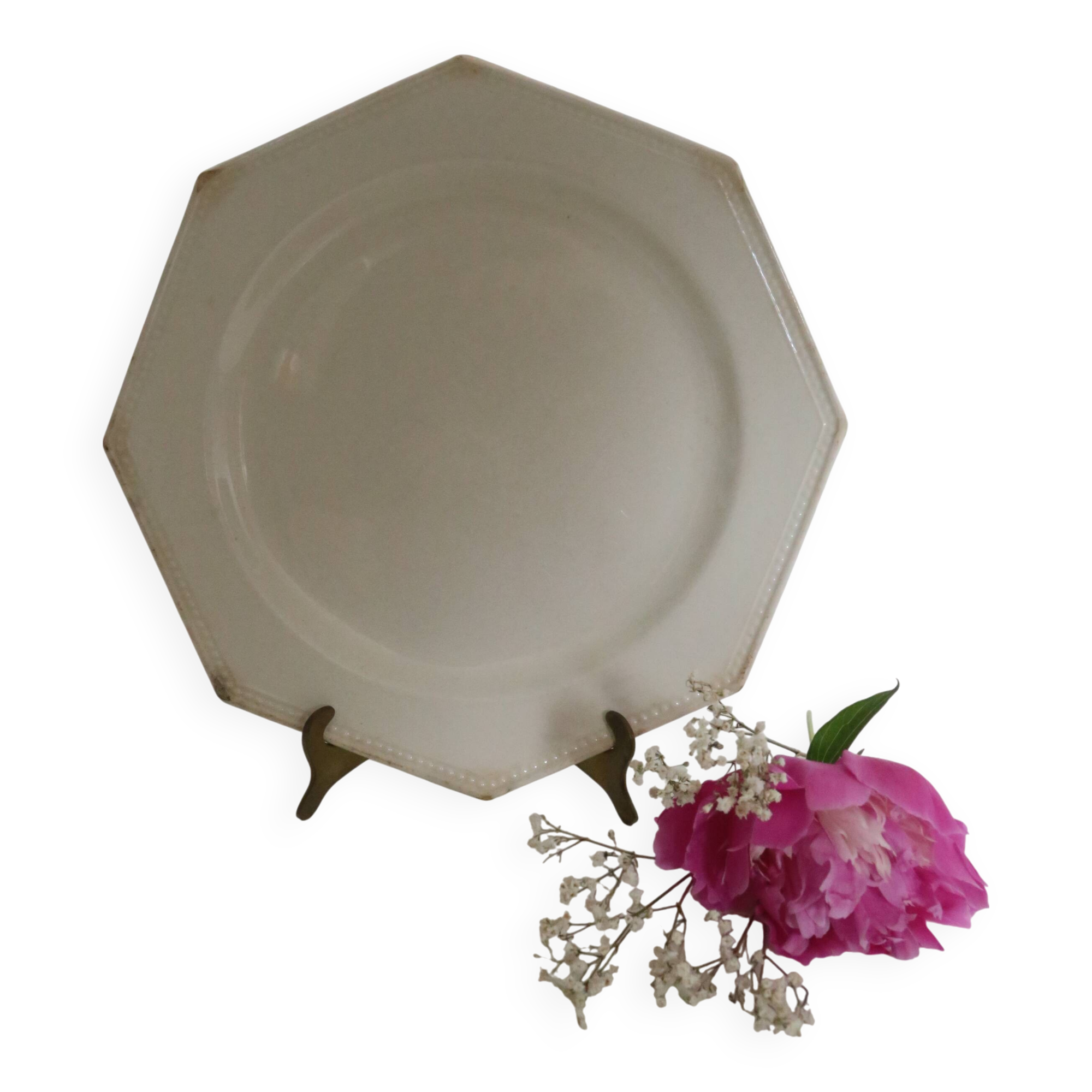 Creil and Montereau plates, 19th century, Perle model, ivory / lot 1