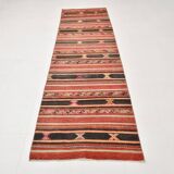3x10 Red & Black Striped Kilim Runner Rug, 90x309Cm
