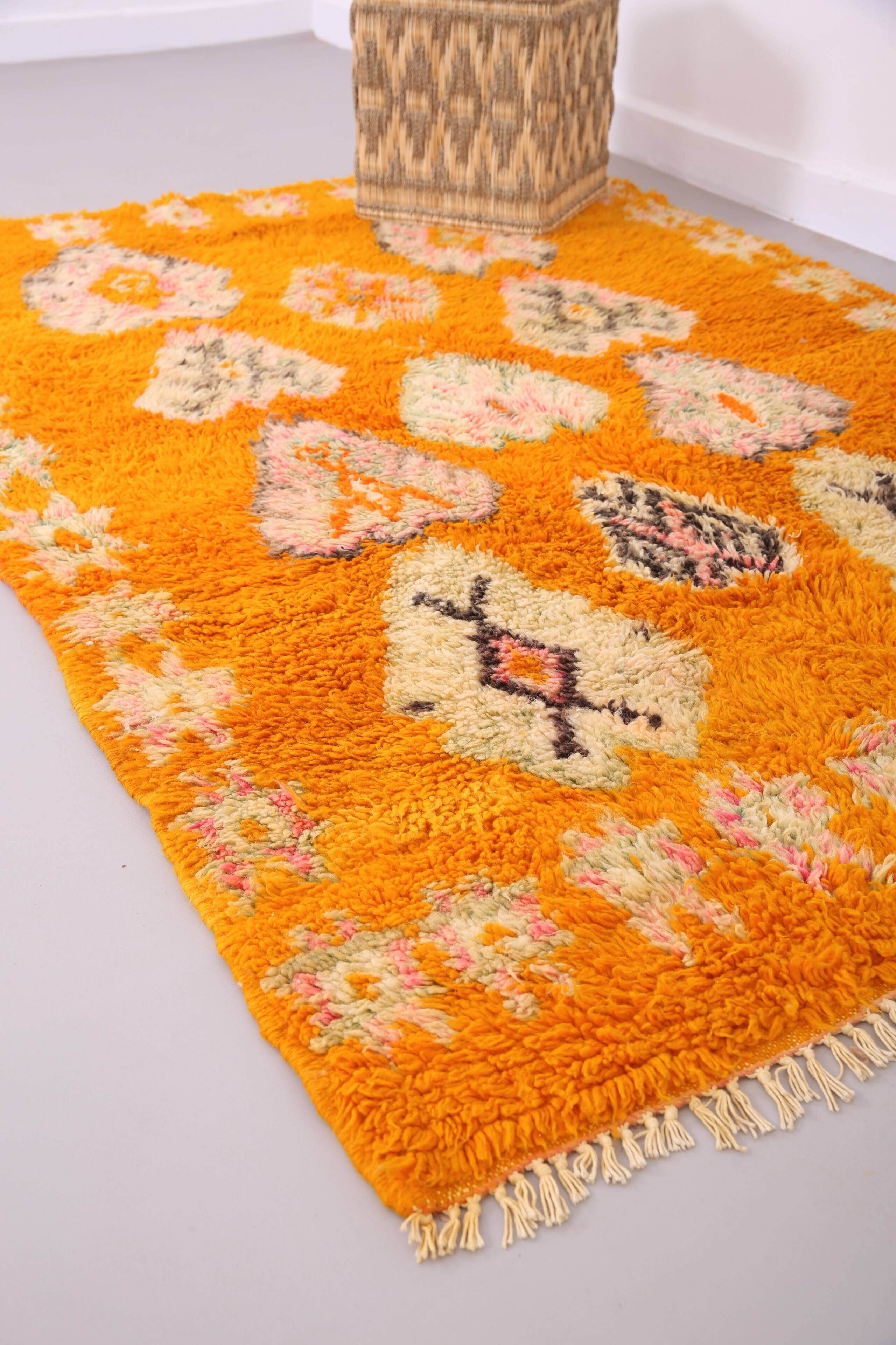 Tapis marocain vintage orange 153 x 228 cm - Authentique tapis berbère fait main