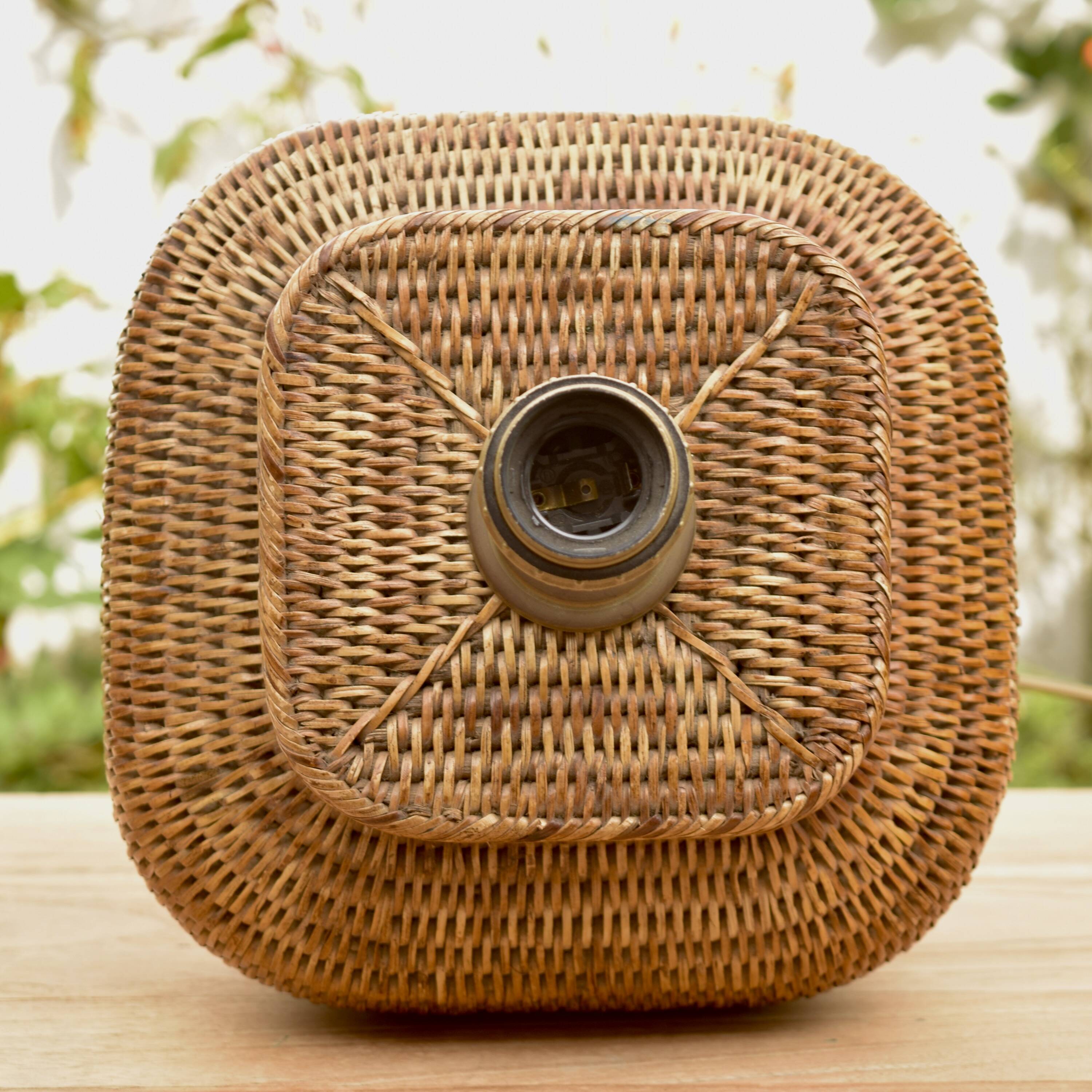 Vintage wicker and brass lamp base