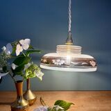 Vintage frosted glass pendant lampshade with gold frieze