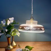 Vintage frosted glass pendant lampshade with gold frieze