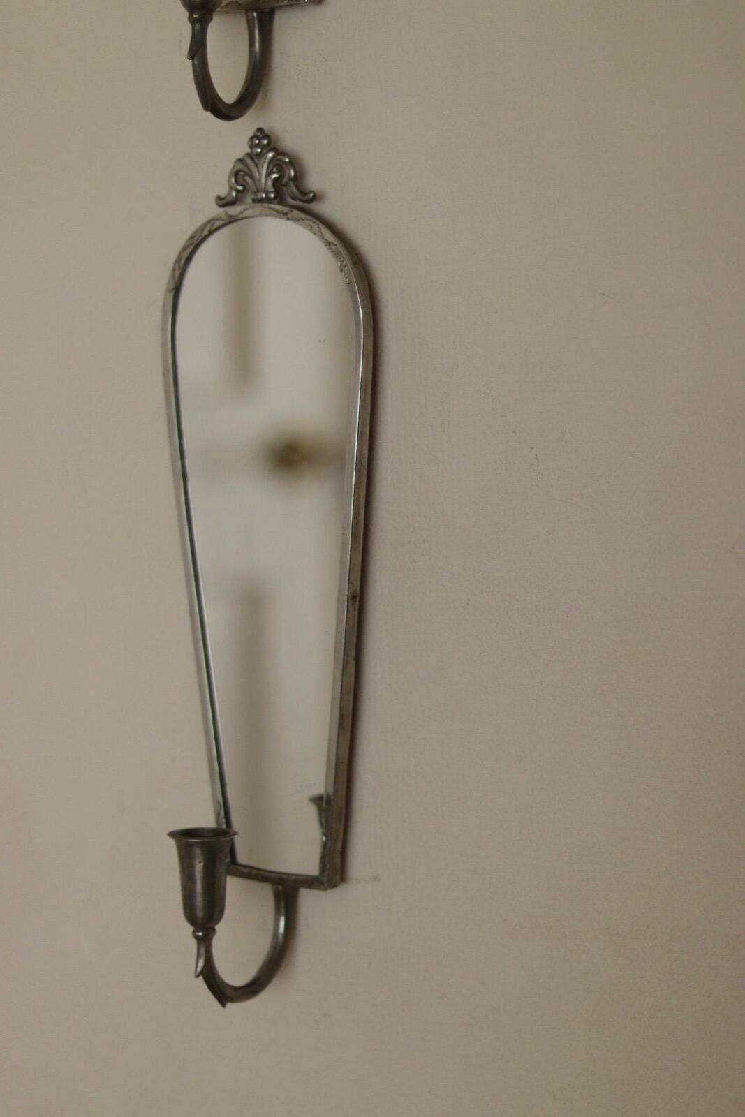 Pair Of Mid Century Swedish Pewter Sconces With Mirror By Svenskt Tenn
