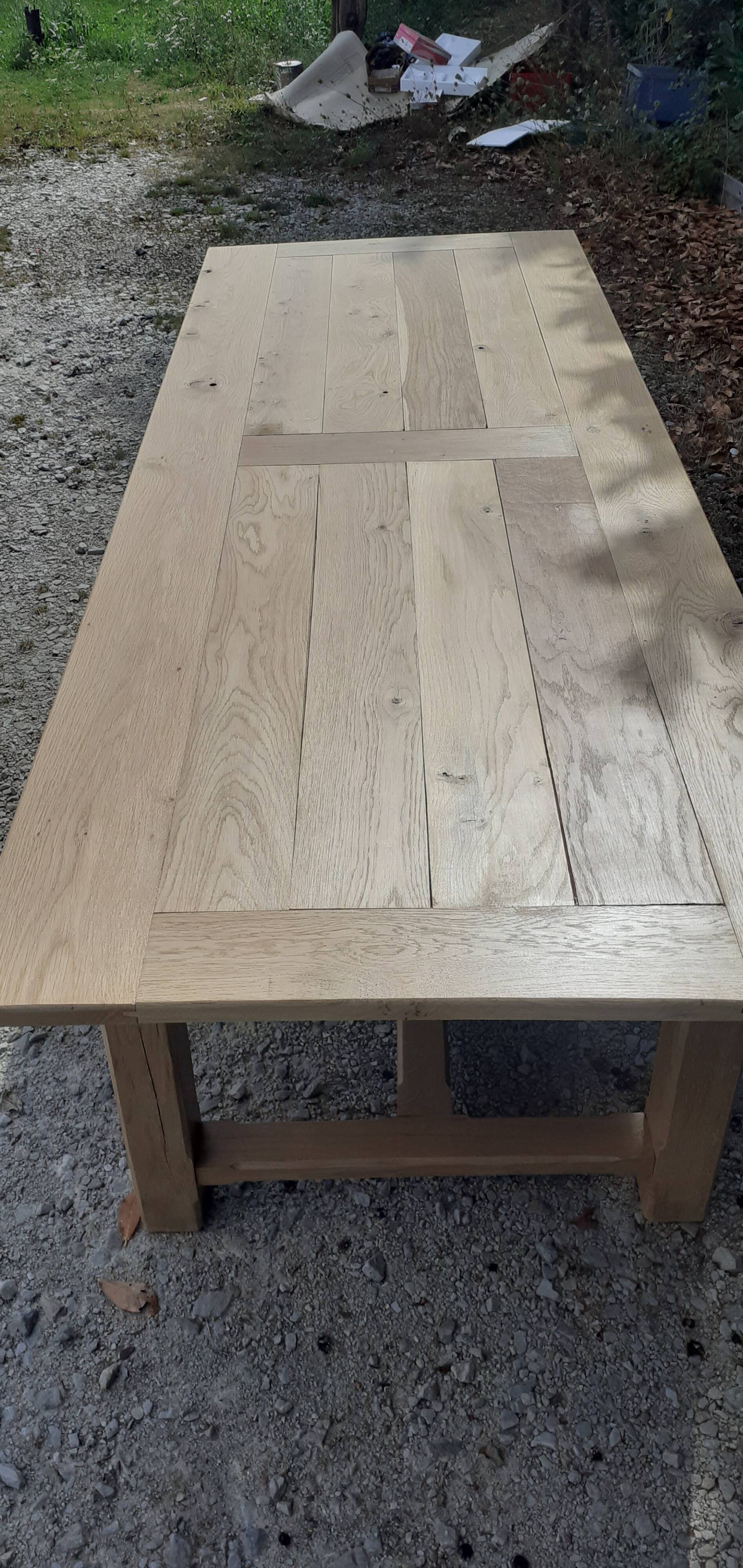 Large solid oak farmhouse table in raw wood