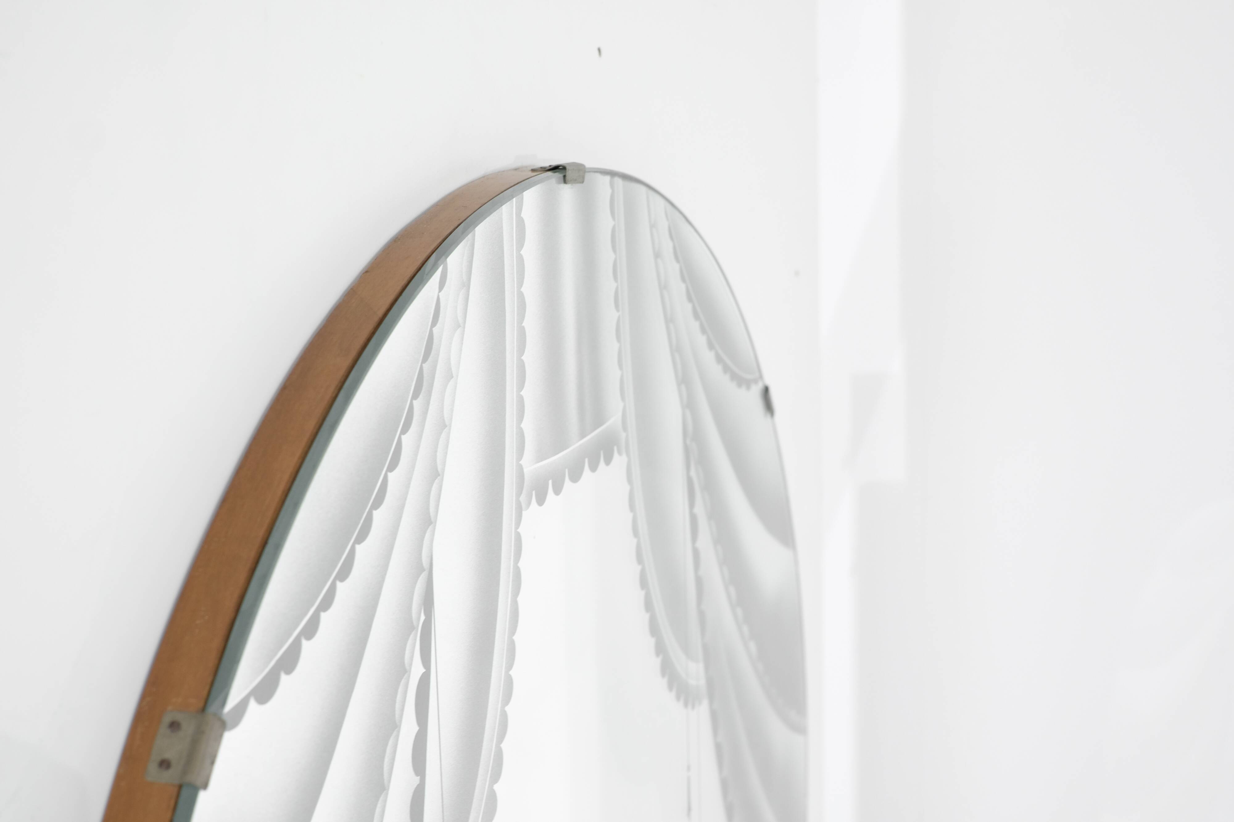 Large Vintage Mirror with silkscreen printing, from the 1950s.