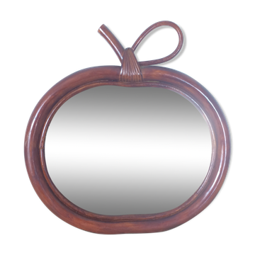 Miroir pomme en rotin vintage 33x34cm