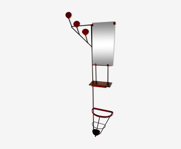 Porte manteaux métal et cuir rouge des années 1950