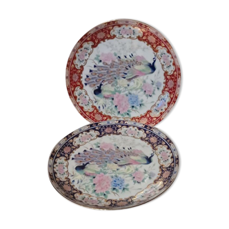 Set of 2 decorative plates Japanese peacock decoration with chrysanthemums