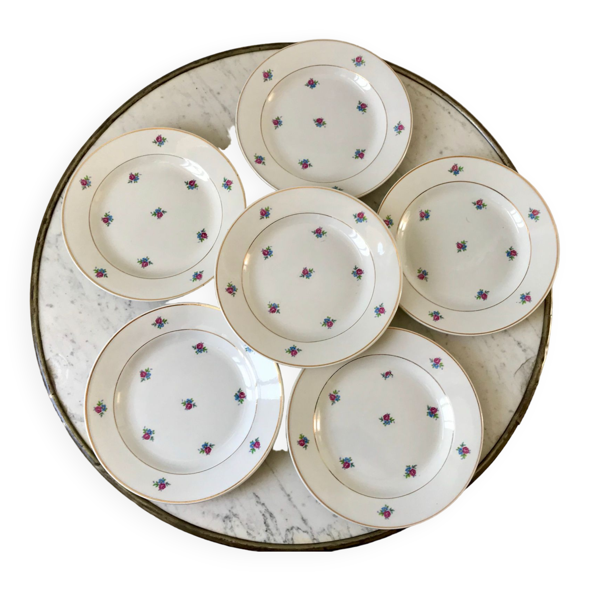 set of 6 dessert plates Digoin Sarreguemines model Floréal years 50-60