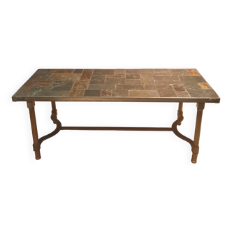 Rectangular steel and basalt coffee table