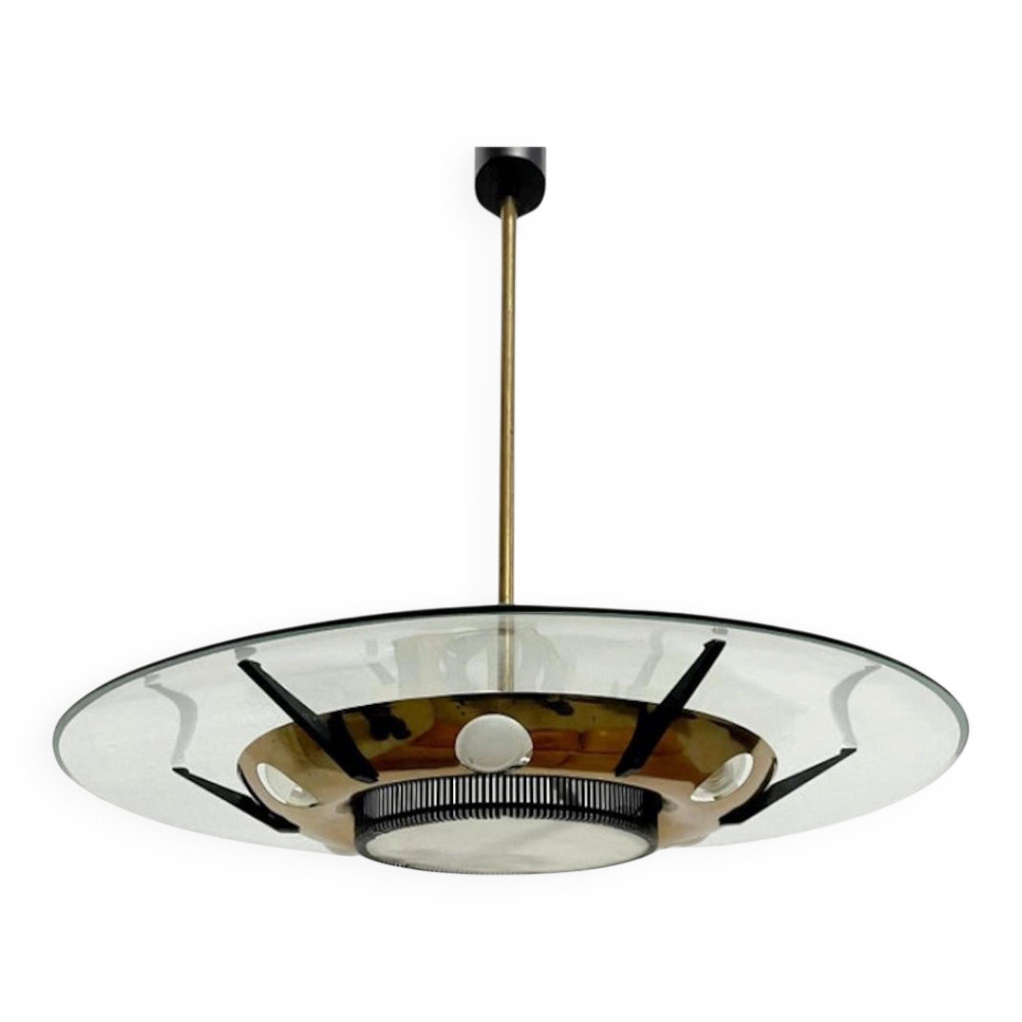 Pendant Light in Glass and Brass from Stilnovo, Italy, 1950s
