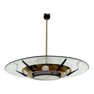 Pendant Light in Glass and Brass from Stilnovo, Italy, 1950s