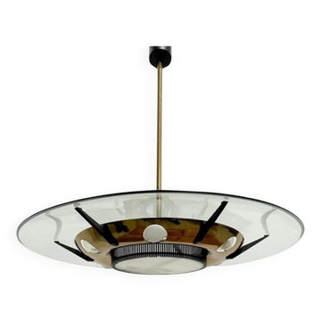 Suspension en verre et laiton de Stilnovo, Italie, années 1950.