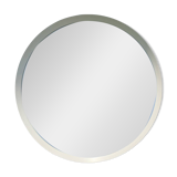 Miroir rond vintage en bois peint blanc d'un seul tenant - 68 cm